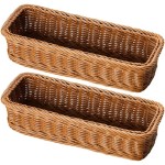 柳条餐具篮套装（2个），长方形藤编餐具收纳架，适用于台面收纳，编织餐具整理器